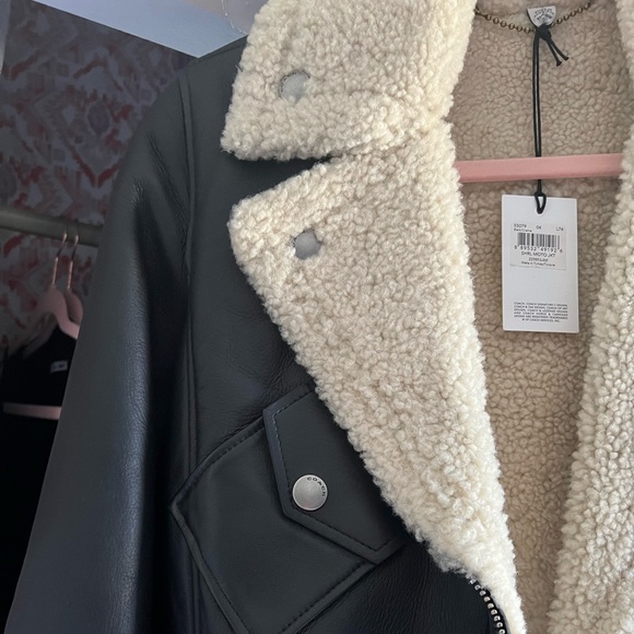 COACH Shearling Moto Leather Jacket 100% Lambswool NEW Size 4 - Picture 3 of 14